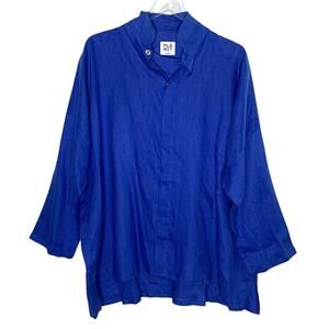 PLANET By Lauren G OS Handkerchief Linen Signature Shirt Royal Blue